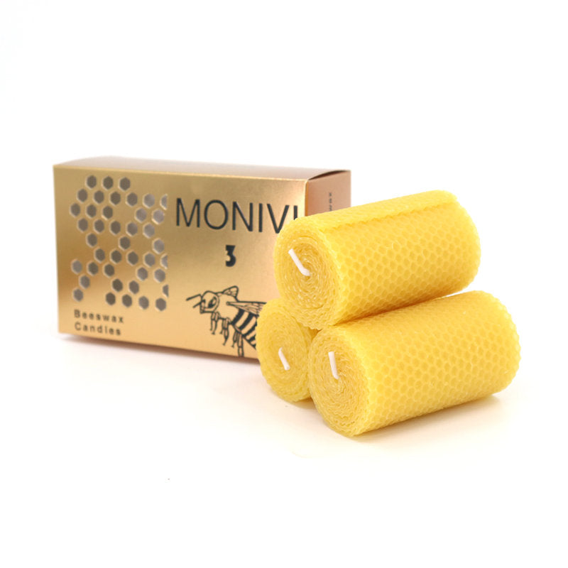 Handâ€‘Rolled Honeycomb Beeswax Pillar Candles, Unscented Decorative Column Candle for Dining Table, Wedding, Holiday & Home Mantel Decor, 3.35 in H x 1.97 in D, Long Burn Time