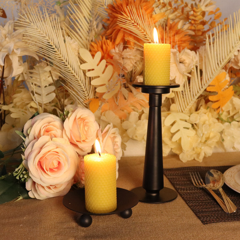 Handâ€‘Rolled Honeycomb Beeswax Pillar Candles, Unscented Decorative Column Candle for Dining Table, Wedding, Holiday & Home Mantel Decor, 3.35 in H x 1.97 in D, Long Burn Time