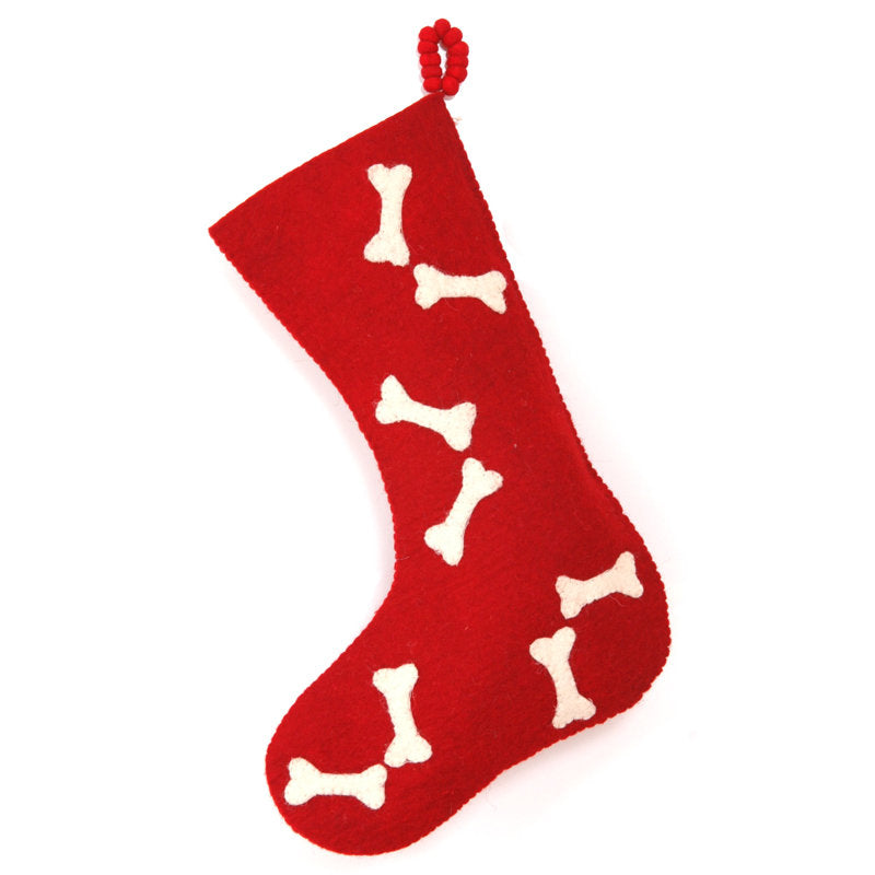 Hand Felted Wool Christmas Stocking - Bones