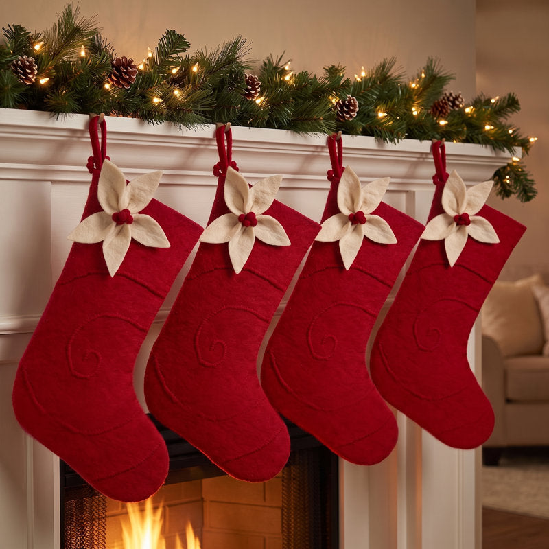 Hand Felted Wool Christmas Stocking - Poinsettia