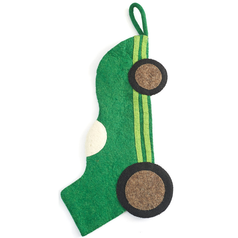 Hand Felted Wool Kids Christmas Stocking - Green Racecar