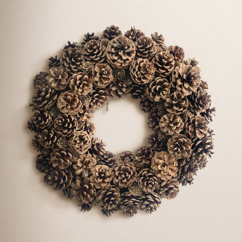 24" Pre-Lit Artificial Pine Christmas Wreath hung on a wooden door