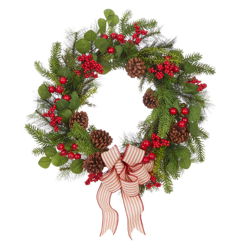 25" Artificial Christmas Wreath hanging on a front door