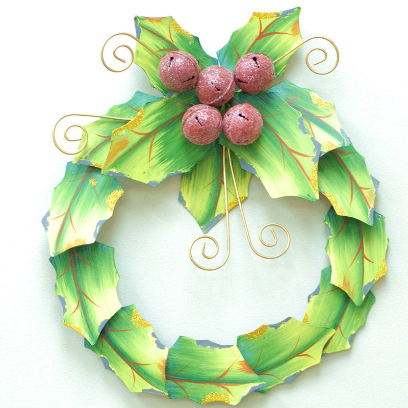 Artificial Berry Christmas Wreath displayed on a front door