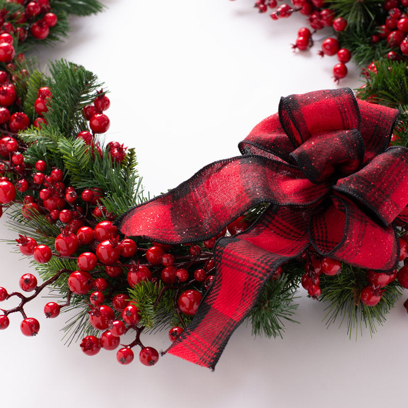 20" Artificial Christmas Wreath hanging on a front door
