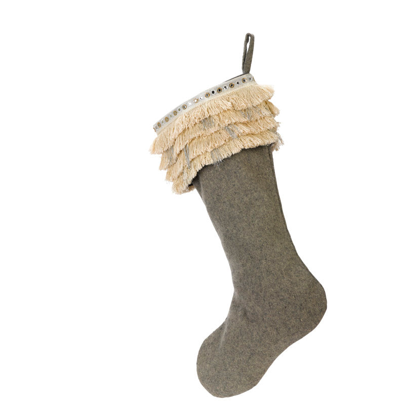 Handmade Wool Christmas Stocking - Fringe