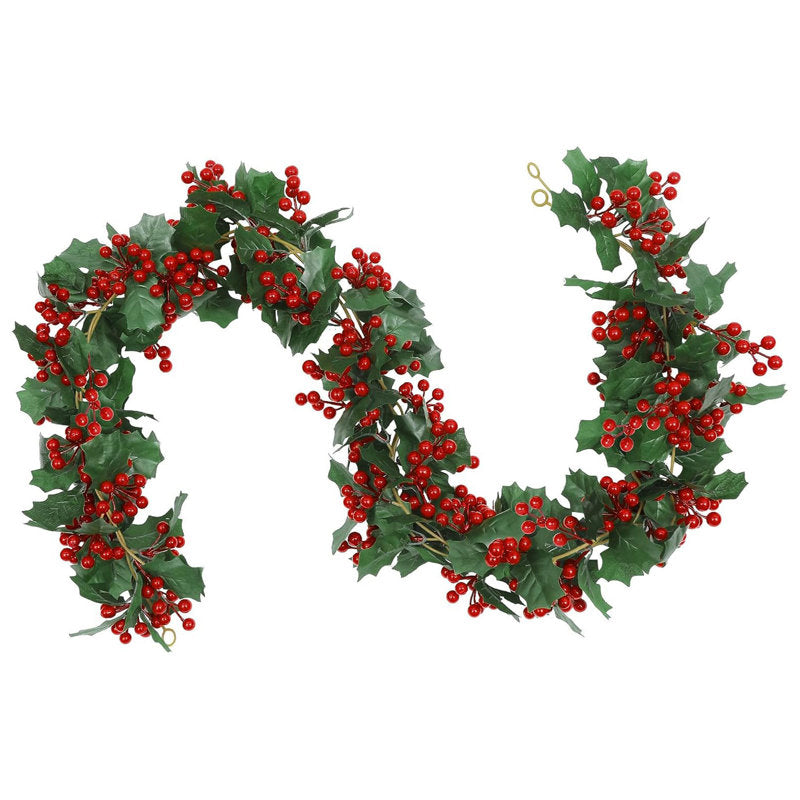 5 ft Artificial Berry Christmas Garland styled along a festive mantel