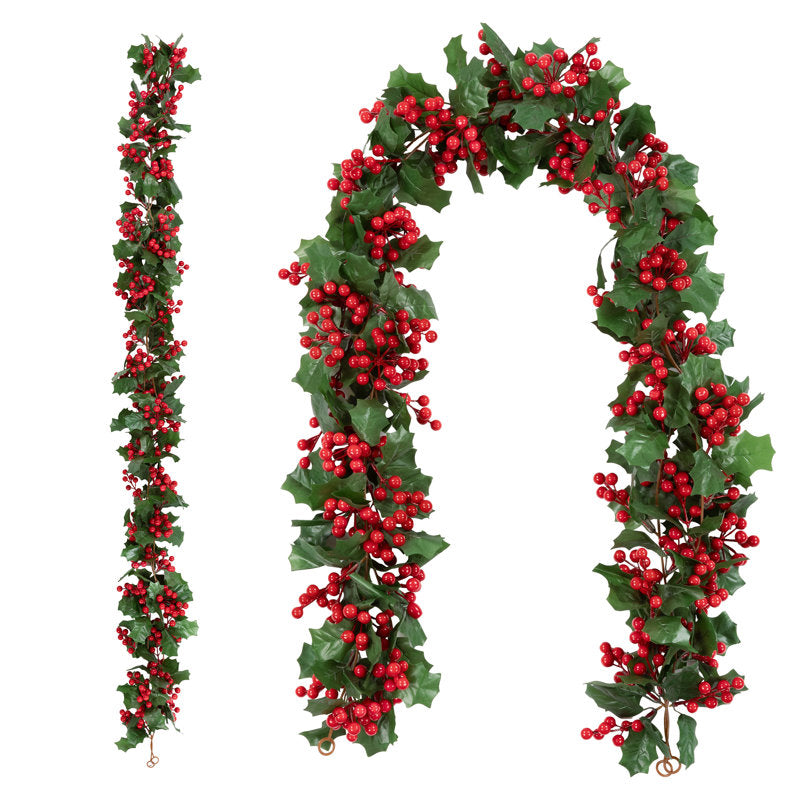 5 ft Artificial Berry Christmas Garland styled along a festive mantel