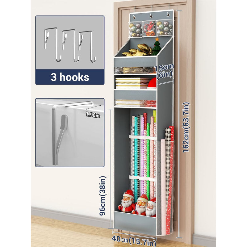 Hanging Gift Wrapping Paper Storage,Grey