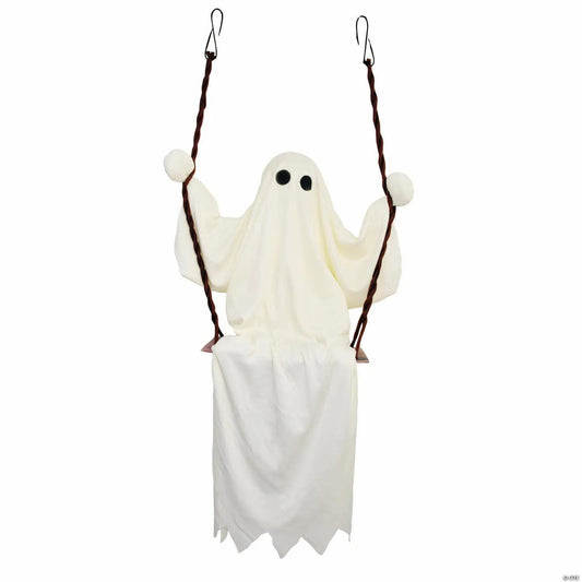 Hanging White Ghost Figure on a Swing Halloween Decoration