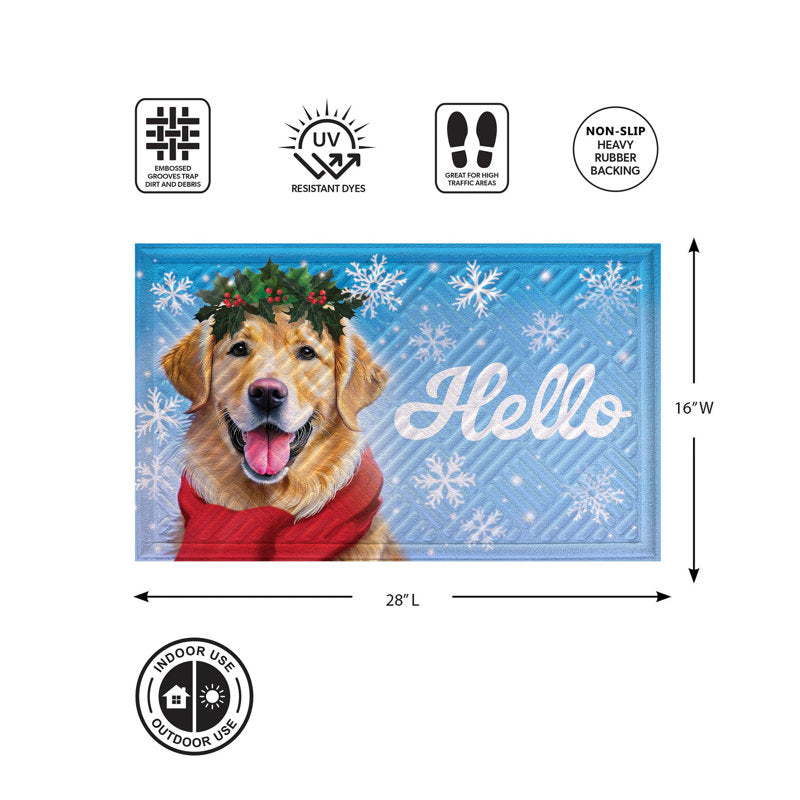 Happy Winter Golden Retriever Embossed Mat