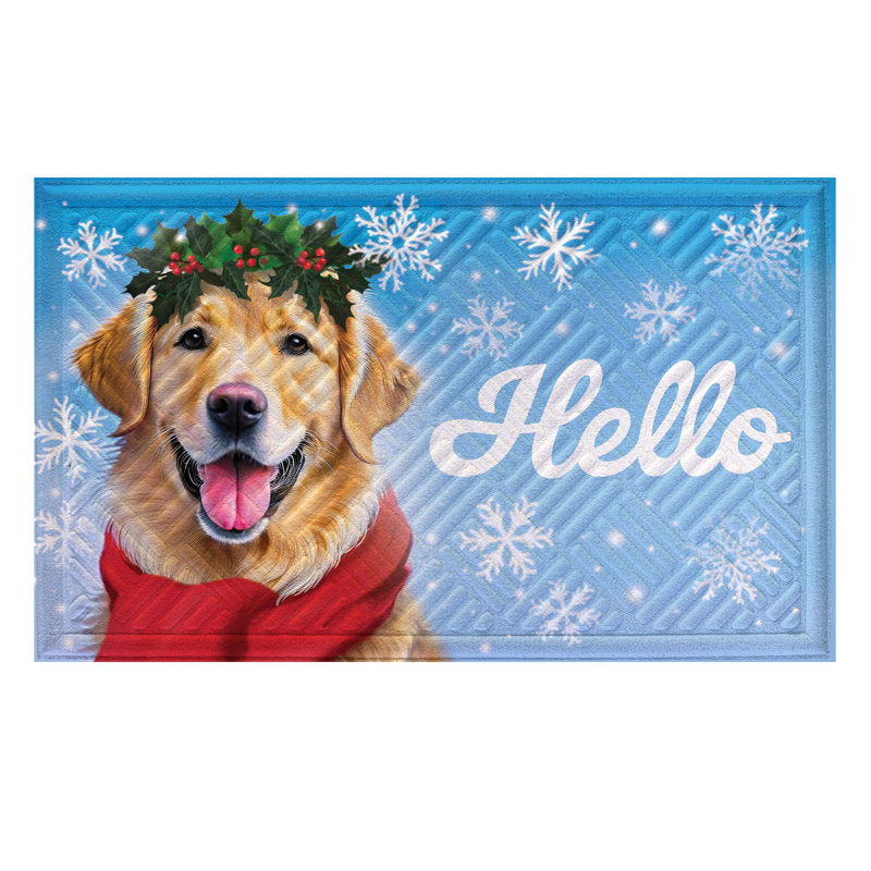 Happy Winter Golden Retriever Embossed Mat