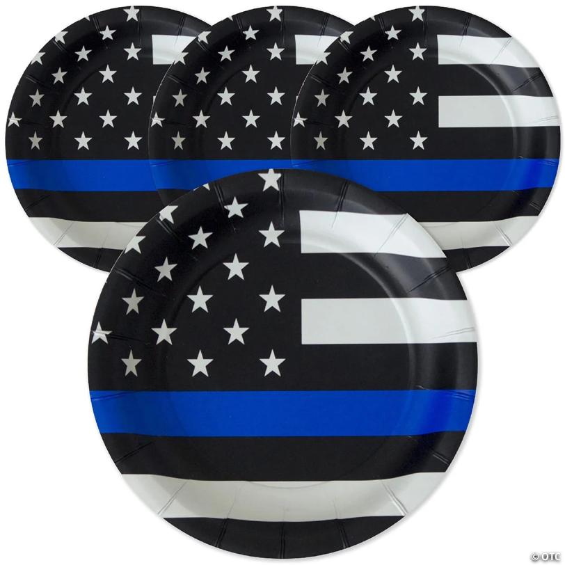 Havercamp Police-Thin Blue Line 7" Plates (24 Pack)! 24 Round Party Plates In The Official Thin Blue Line Flag Pattern.