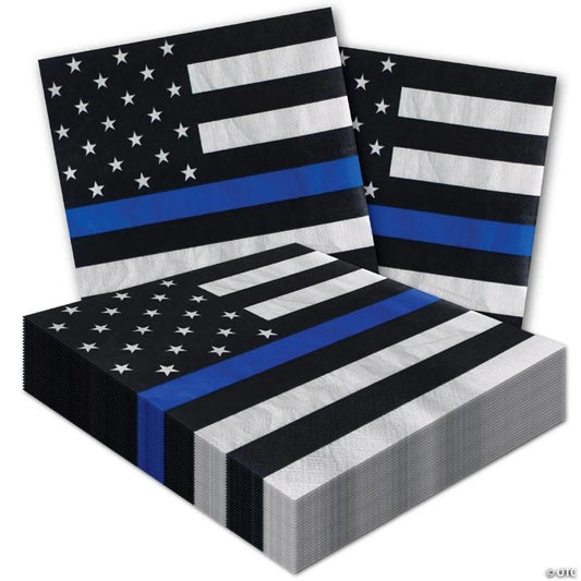 Havercamp Police-Thin Blue Line Luncheon Napkins (48 Pcs.)! Printed In The Official Thin Blue Line Flag Pattern. 48 Large Police Dinner Napkins.