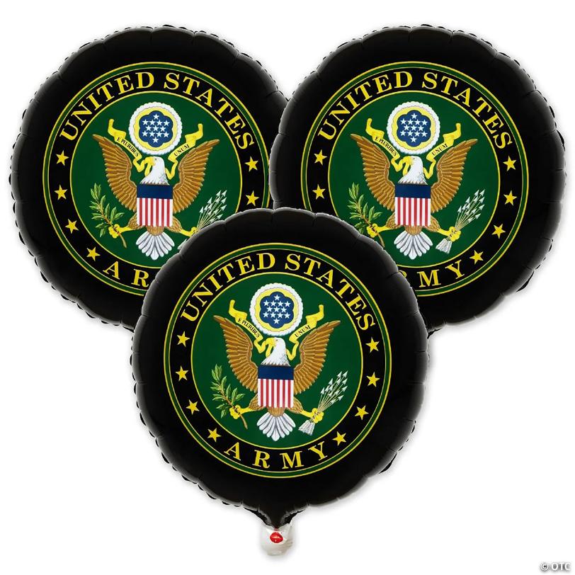 Havercamp U.S. Army Party Balloons (3Pcs.)! 18" Round Foil Mylar Balloons. U.S. Army Licensed. American Heroes Military Camo Collection.