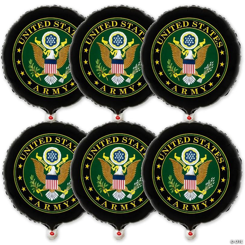 Havercamp U.S. Army Party Balloons (6 Pcs.); 18" Rd. Foil Mylar Balloons, Officially Licensed. American Heroes Military Camo Collection!