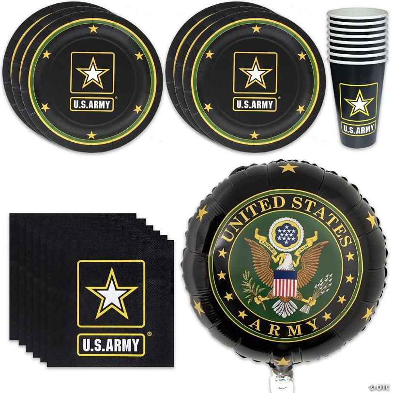 Havercamp U.S. Army Party For 16 Guests! Includes 16 Ea. 7In. Plates, Napkins & 16 Oz. Cups In The Official Army Logo And A Foil Party Balloon