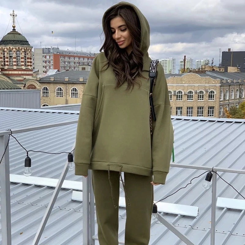 Hot Sale Europe and the United States Spring and Autumn Fashion Big Pocket Solid Color Sweater Leisure Two-piece Set