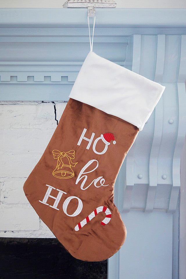 Brown Stocking with Ho Ho Ho Festive Holiday Decoration