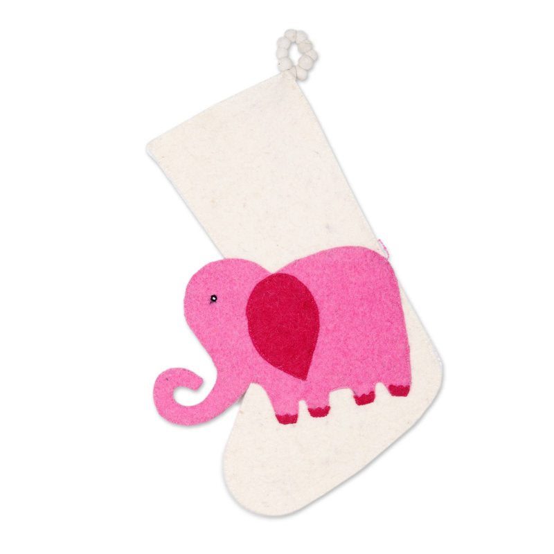 Holiday Elephant Wool Felt Stocking