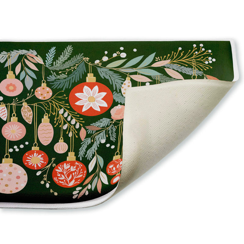 Holiday Florals & Ornament Shapes Printed Plush Bath Mat and Bath Rug, design by Leah Straatsma, 18"x30"