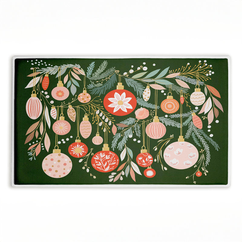 Holiday Florals & Ornament Shapes Printed Plush Bath Mat and Bath Rug, design by Leah Straatsma, 18"x30"