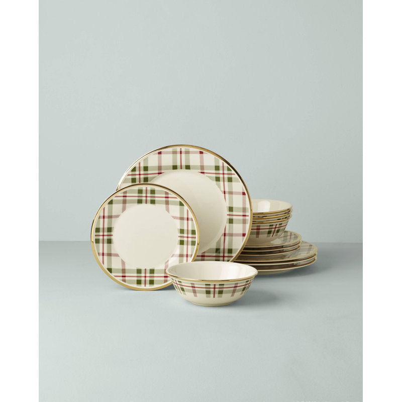 Holiday Plaid 12-Piece Dinnerware Set