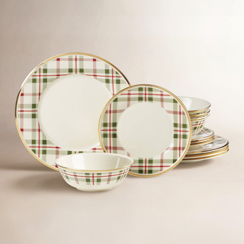 Holiday Plaid 12-Piece Dinnerware Set