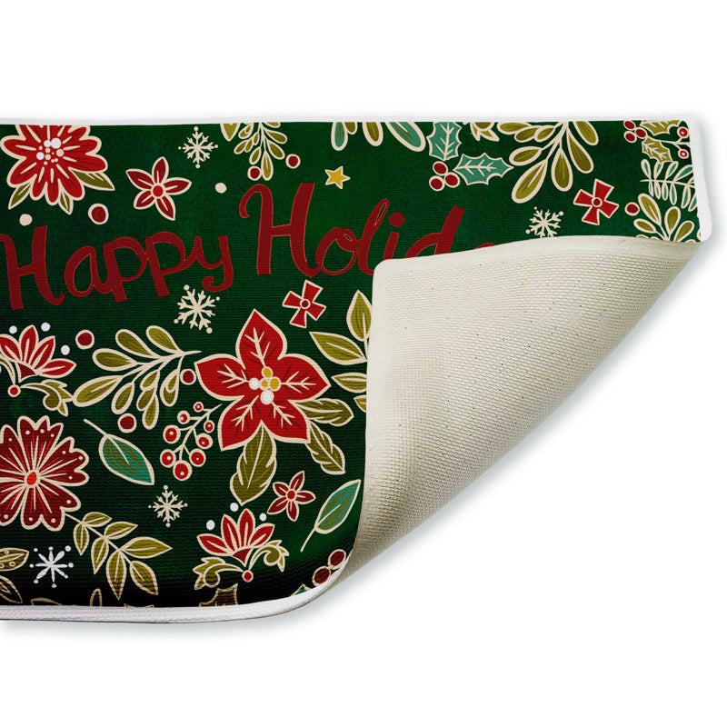 Holiday Poinsettia Greeting Printed Plush Bath Mat and Bath Rug, design by Jenny Faw, 18"x30"