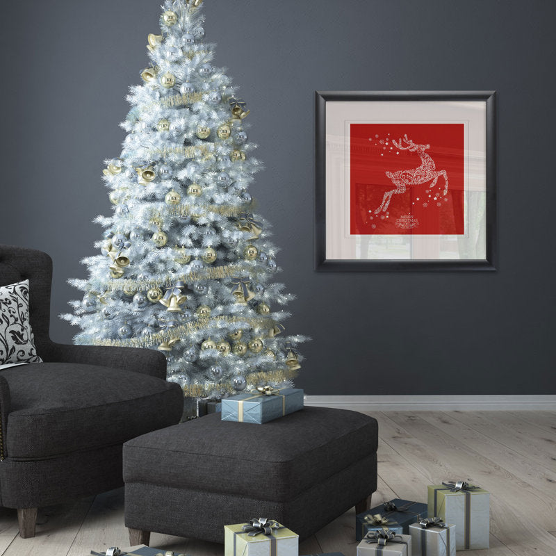 Holiday Reindeer Red Stencil - Matted and Framed Under Acrylic Glass, Large Living Room Wall Art