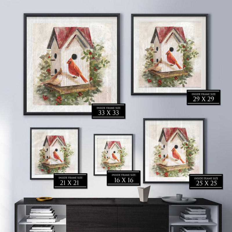 Holly Berry Birdhouse - Natural History Print, Matted and Framed Under Acrylic Glass, Study and Living Room Wall Art