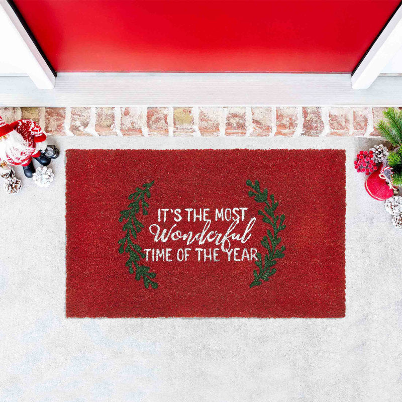 Home Red Wreath Outdoor Coir Doormat, 18" x 30"