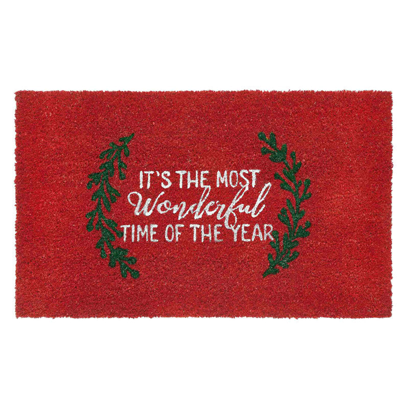 Home Red Wreath Outdoor Coir Doormat, 18" x 30"