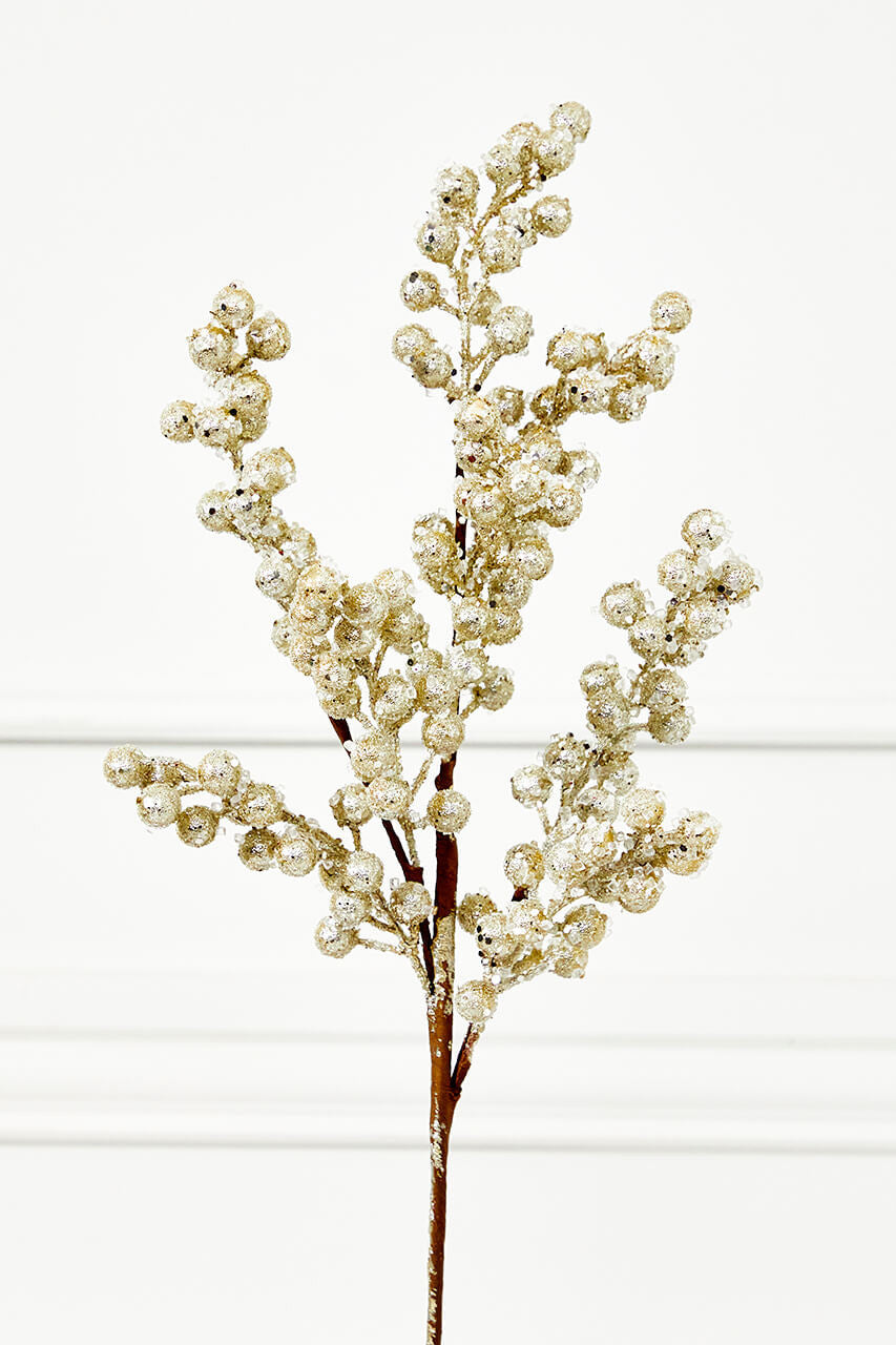 27" Beaded Iced Berry Spray Platinum Artificial Christmas Stem for Holiday Arrangements and Winter Decorations