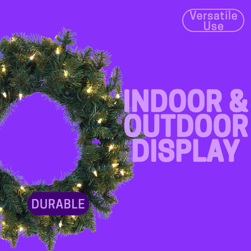 Artificial Candy Christmas Wreath hanging on a front door