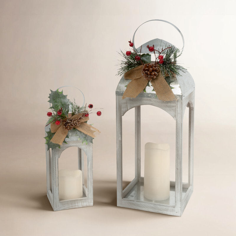 Illuminated Battery Operated Metal and Wood Church Scene Lantern