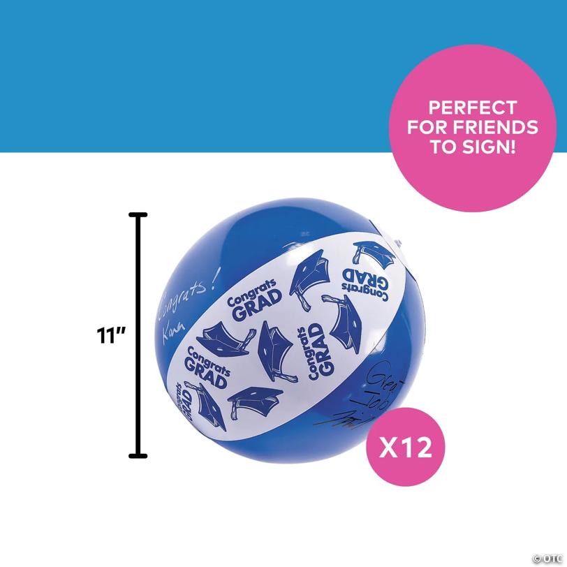 Inflatable 11" Blue Congrats Grad Autograph Medium Beach Balls - 12 Pc.