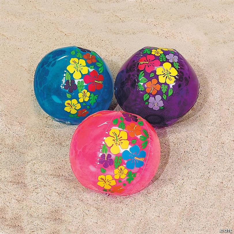 Inflatable 11" Hibiscus Large Beach Balls - 12 Pc.