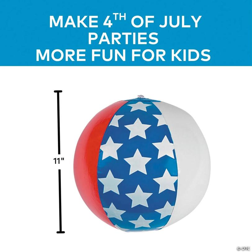 Inflatable 11" Medium Patriotic Stars & Stripes Beach Balls - 12 Pc.