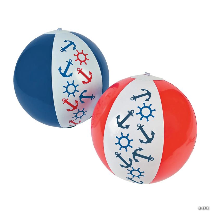 Inflatable 11" Nautical Medium Beach Balls - 12 Pc.