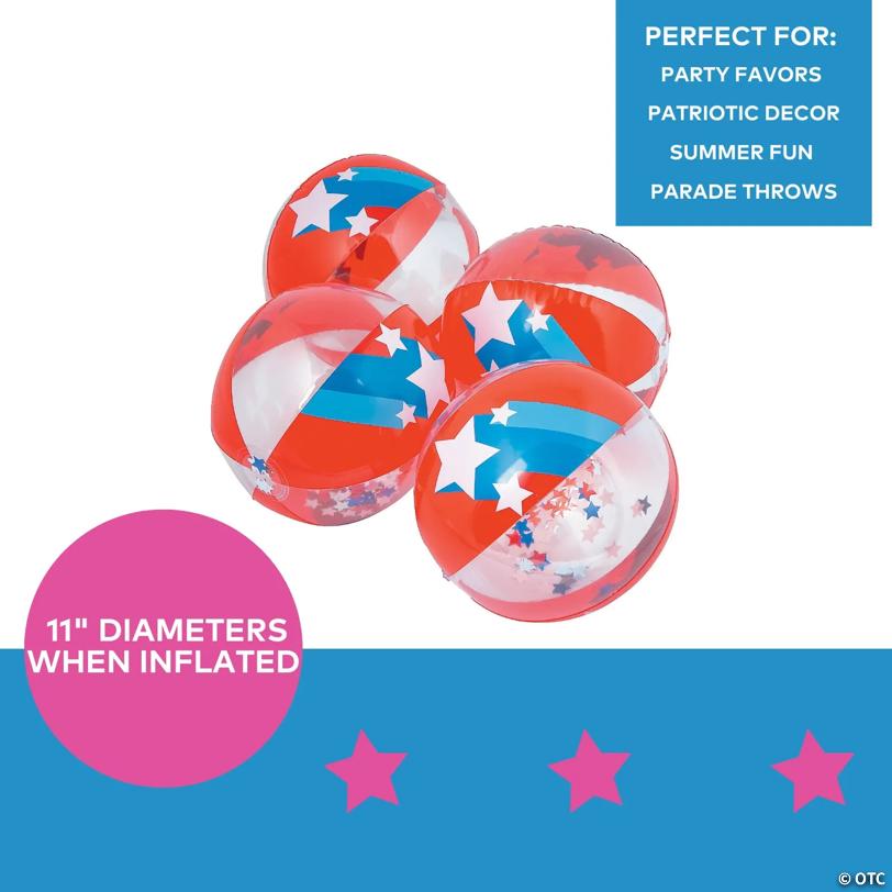 Inflatable 11" Patriotic Confetti Medium Beach Balls - 12 Pc.