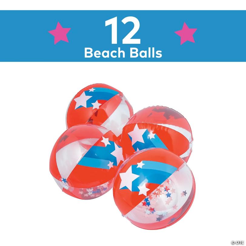 Inflatable 11" Patriotic Confetti Medium Beach Balls - 12 Pc.