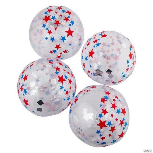 Inflatable 11" Patriotic Glitter Medium Beach Balls - 12 Pc.
