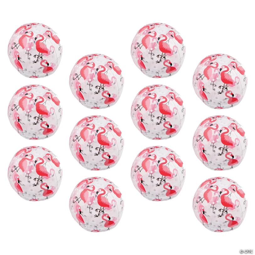 Inflatable 11" Pink Flamingo Print Medium Beach Balls - 12 Pc.
