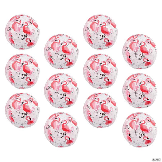 Inflatable 11" Pink Flamingo Print Medium Beach Balls - 12 Pc.