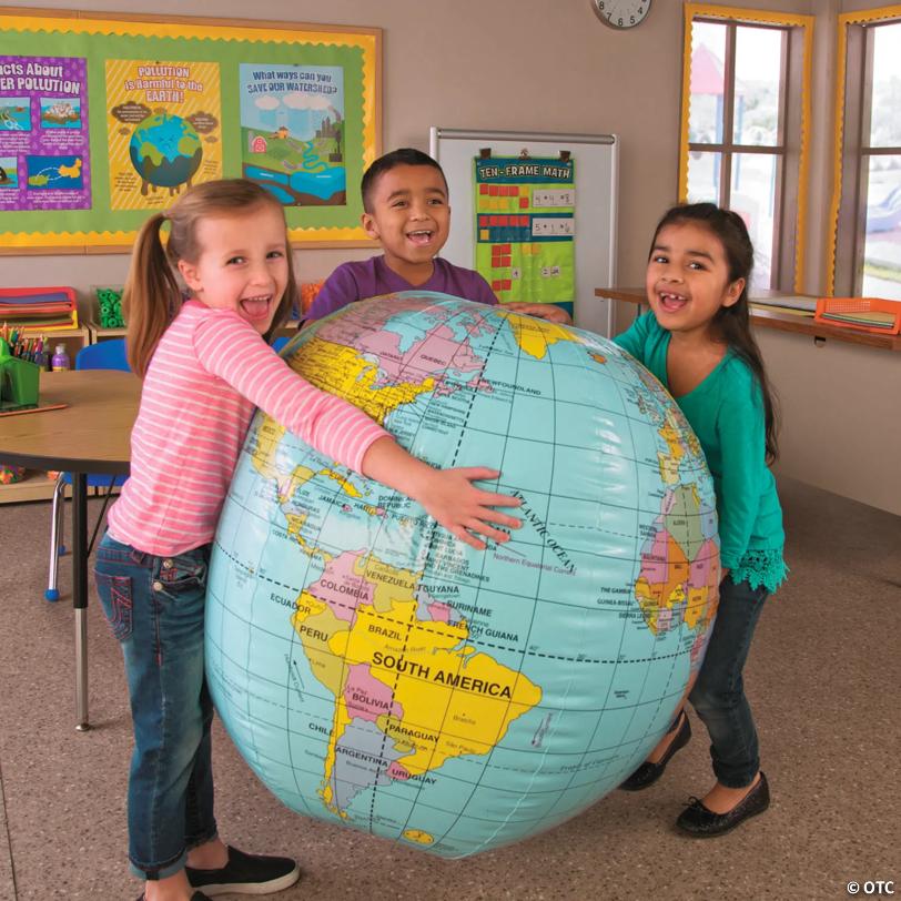 Inflatable 33" Multicolored Globe Giant Vinyl Beach Ball