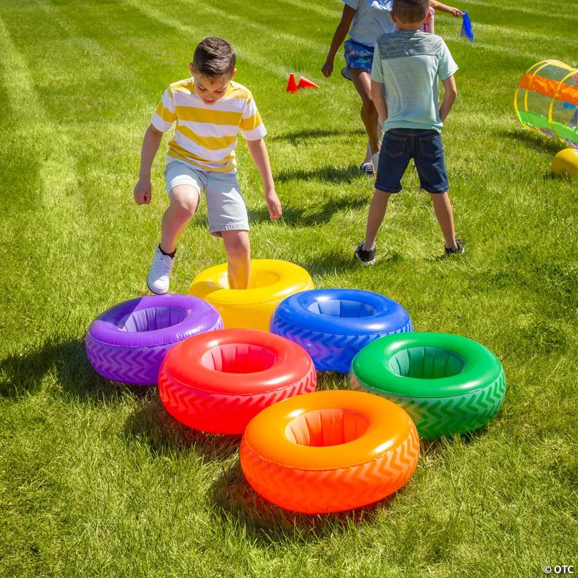 Inflatable Rainbow Tires Obstacle Course Game