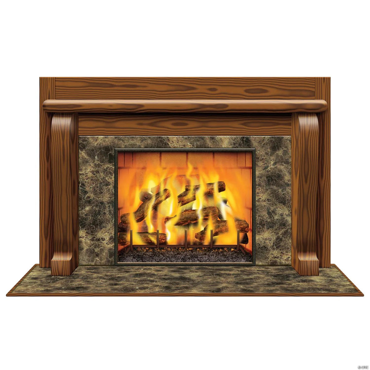 Insta-View Christmas fireplace decoration with glowing hearth scene on a wall