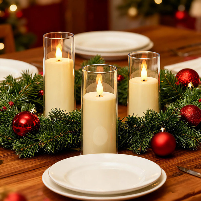 Flameless Candles with Remote Control, 3"x 5"Battery Operated Flickering 3D Wick Real Wax Pillar Christmas Gnome Candle