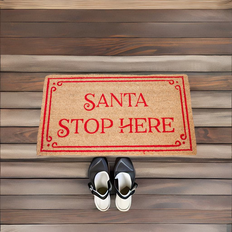 Jefri 17" x 30" Coir Mat - Santa Stop Here